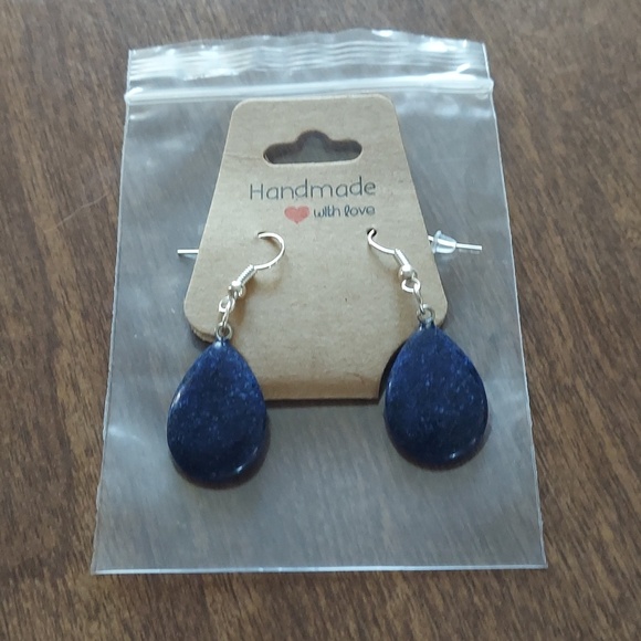 Hand Crafted Jewelry - Hand Crafted Navy Blue Teardrop Stone Earrings